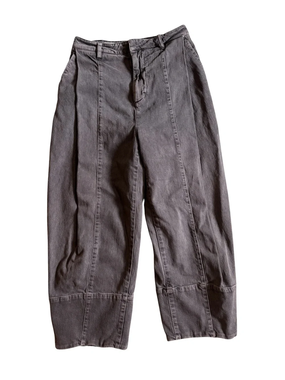 Pilcro Washed Gray Cropped Panel-Seam Jeans